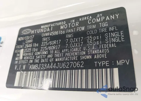 2018 Hyundai Tucson Sel из США, поврежденный, VIN KM8J33A44JU627062